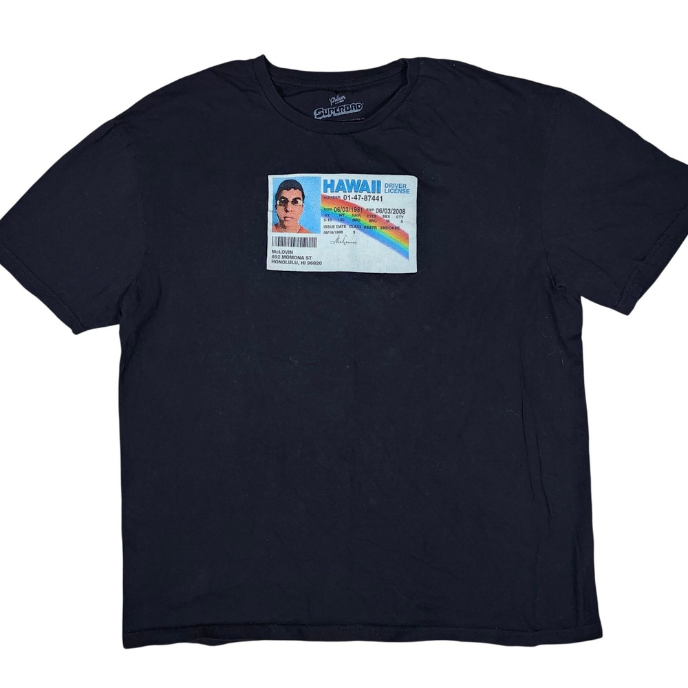 Superbad McLovin Hawaii Driver License Graphic Print Black T-Shirt